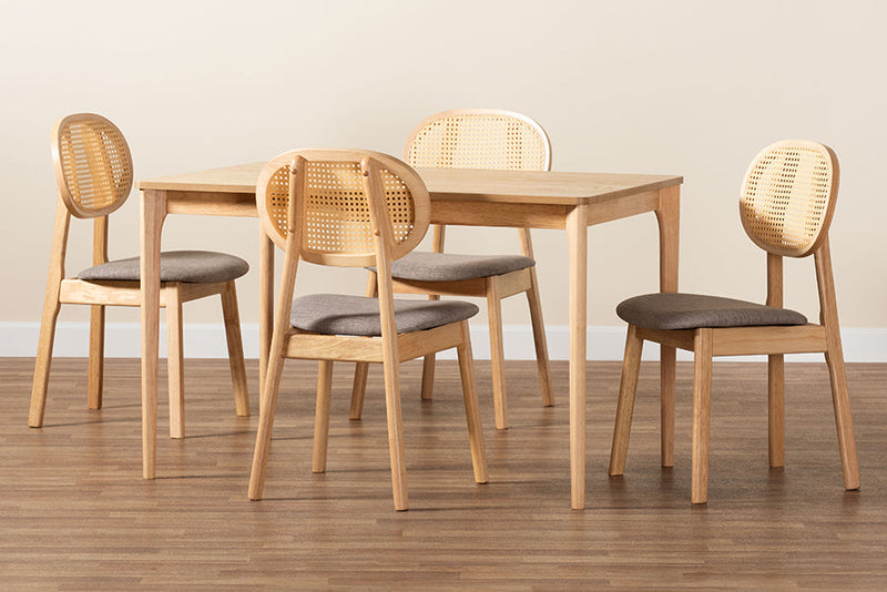 Warren Gray Fabric and Natural Oak 5-Piece Dining Set Baxton