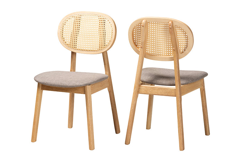 Warren Gray Fabric and Natural Oak 2Pc Dining Chair Set Baxton