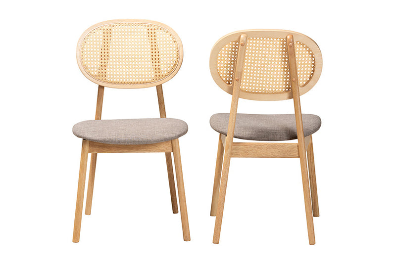 Warren Gray Fabric and Natural Oak 2Pc Dining Chair Set Baxton
