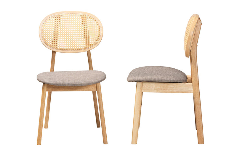 Warren Gray Fabric and Natural Oak 2Pc Dining Chair Set Baxton