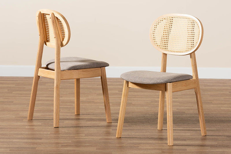 Warren Gray Fabric and Natural Oak 2Pc Dining Chair Set Baxton