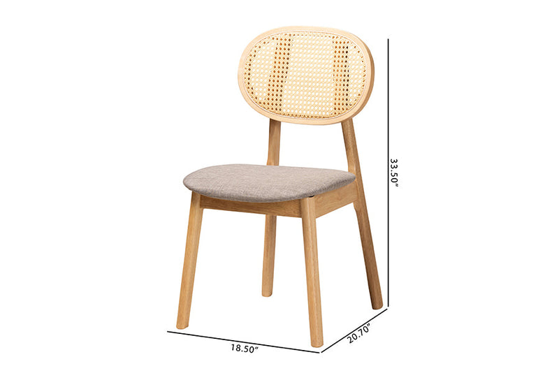 Warren Gray Fabric and Natural Oak 2Pc Dining Chair Set Baxton