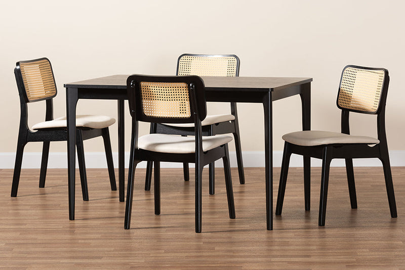 Emerson Cream Fabric and Black 5-Piece Dining Set Baxton