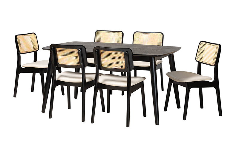 Emerson Cream Fabric and Black 7-Piece Dining Set Baxton