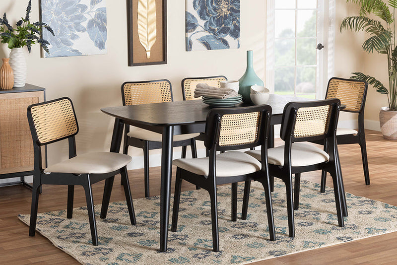 Emerson Cream Fabric and Black 7-Piece Dining Set Baxton