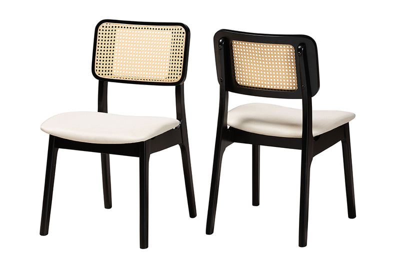 Emerson Mid-Century Modern Cream Fabric and Black Finished Wood 2-Piece Dining Chair Set