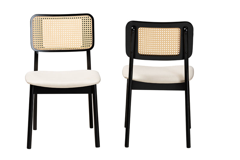 Emerson Mid-Century Modern Cream Fabric and Black Finished Wood 2-Piece Dining Chair Set