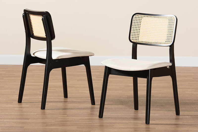 Emerson Cream Fabric and Black 2Pc Dining Chair Set Baxton