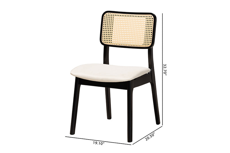 Emerson Mid-Century Modern Cream Fabric and Black Finished Wood 2-Piece Dining Chair Set