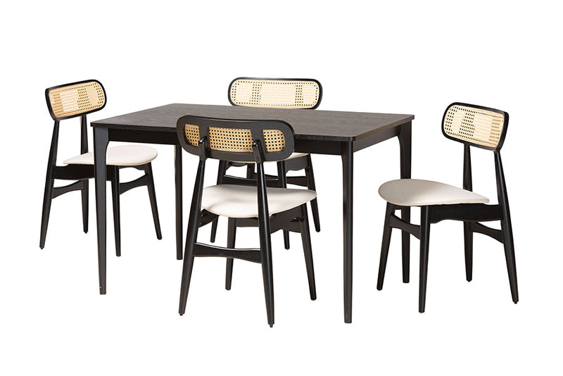 Nitza Cream Fabric and Black 5-Piece Dining Set Baxton