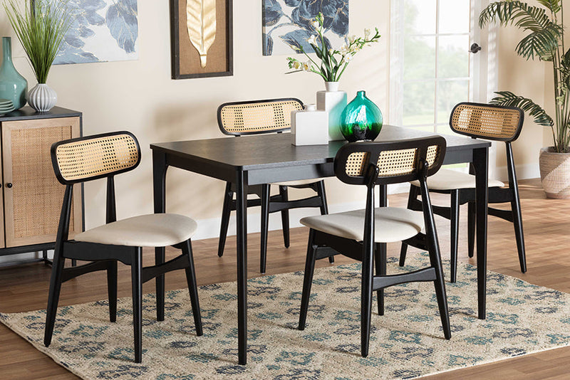 Nitza Cream Fabric and Black 5-Piece Dining Set Baxton