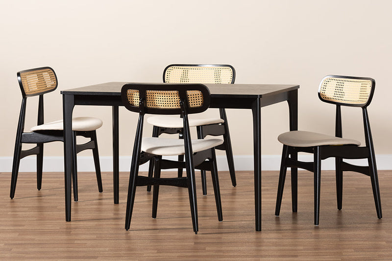 Nitza Cream Fabric and Black 5-Piece Dining Set Baxton