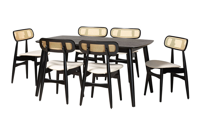 Nitza Cream Fabric and Black 7-Piece Dining Set Baxton