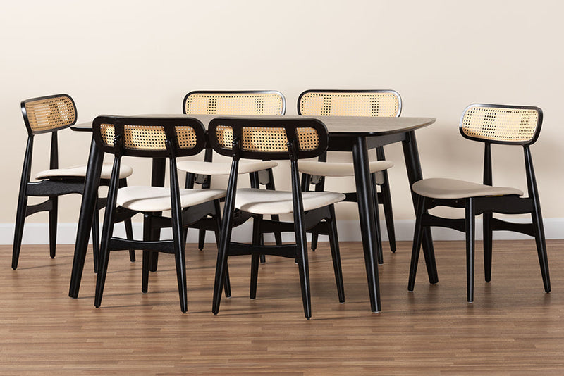 Nitza Cream Fabric and Black 7-Piece Dining Set Baxton