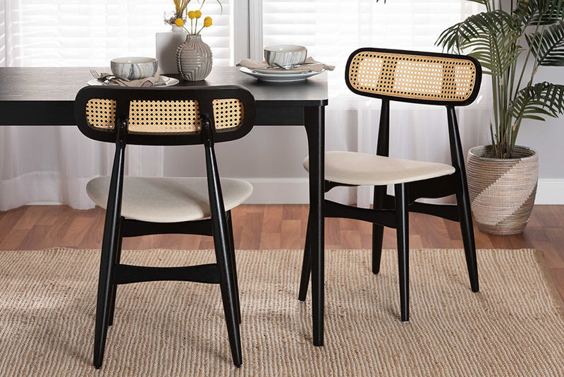 Nitza Cream Fabric and Black 2Pc Dining Chair Set Baxton