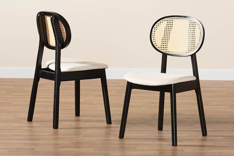 Nitza Cream Fabric and Black 2Pc Dining Chair Set Baxton