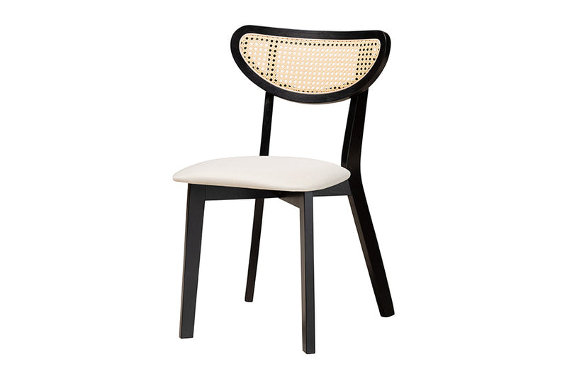 Wren Cream Fabric and Black 7-Piece Dining Set Baxton