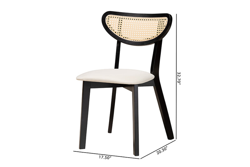 Wren Mid-Century Modern Cream Fabric and Black Finished Wood Dining Chair