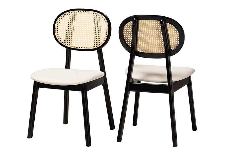 Warren Mid-Century Modern Cream Fabric and Black Finished Wood 2-Piece Dining Chair Set