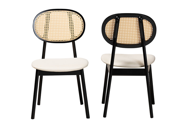 Warren Mid-Century Modern Cream Fabric and Black Finished Wood 2-Piece Dining Chair Set