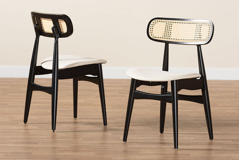 Warren Cream Fabric and Black 2Pc Dining Chair Set Baxton