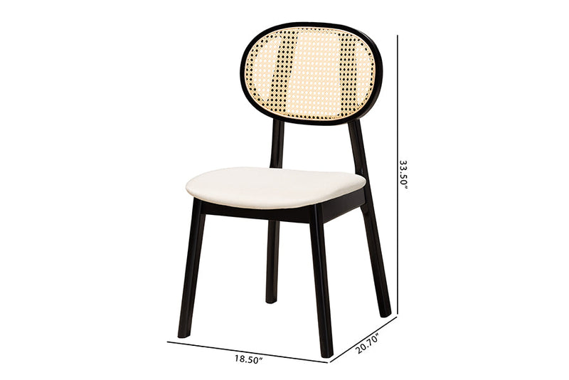 Warren Cream Fabric and Black 2Pc Dining Chair Set Baxton