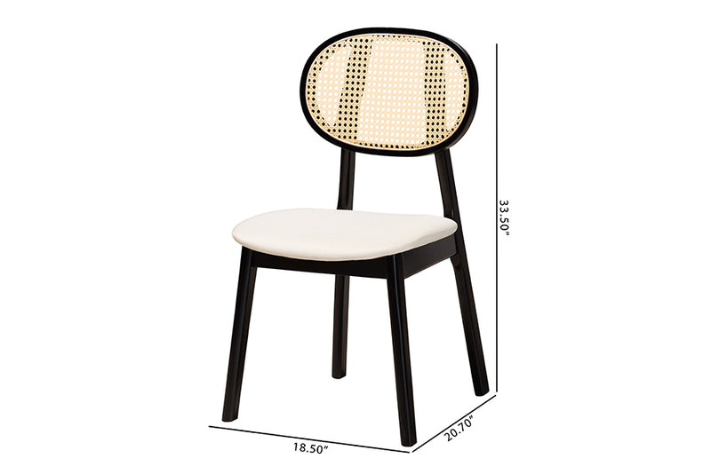 Warren Mid-Century Modern Cream Fabric and Black Finished Wood 2-Piece Dining Chair Set