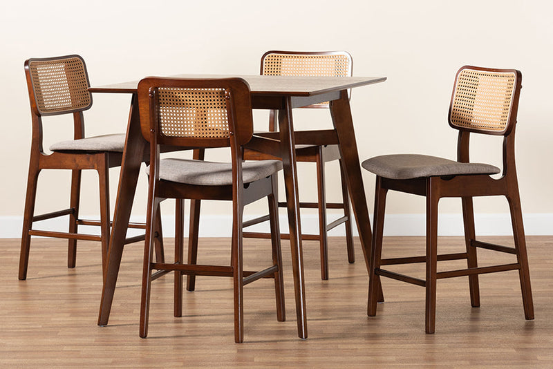 Emerson Gray Fabric and Walnut Brown 5-Piece Pub Set Baxton