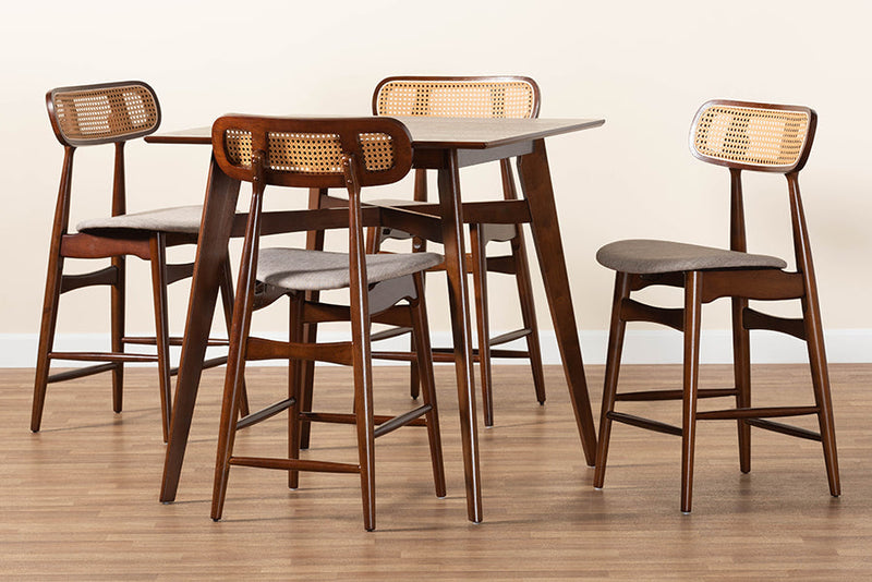 Nitza Gray Fabric and Walnut Brown 5-Piece Pub Set Baxton