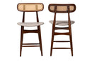 Nitza Gray Fabric and Walnut Brown 2Pc Counter Stool Set Baxton