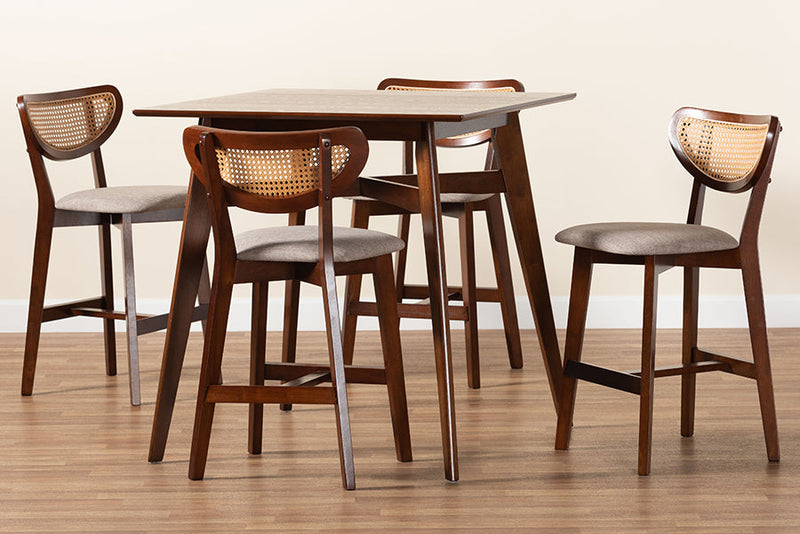 Wren Gray Fabric and Walnut Brown 5-Piece Pub Set Baxton