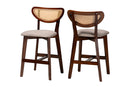 Wren Gray Fabric and Walnut Brown 2Pc Counter Stool Set Baxton