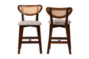 Wren Gray Fabric and Walnut Brown 2Pc Counter Stool Set Baxton