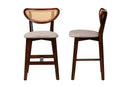 Wren Gray Fabric and Walnut Brown 2Pc Counter Stool Set Baxton