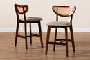 Wren Gray Fabric and Walnut Brown 2Pc Counter Stool Set Baxton
