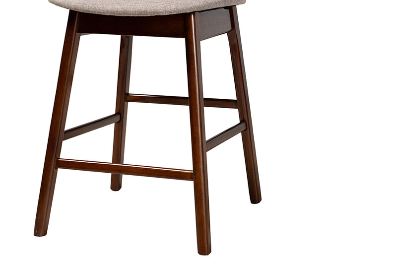 Warren Mid-Century Modern Gray Fabric and Walnut Brown Finished Wood 5-Piece Pub Set