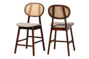 Warren Gray Fabric and Walnut Brown 2Pc Counter Stool Set Baxton