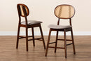 Warren Gray Fabric and Walnut Brown 2Pc Counter Stool Set Baxton