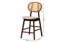 Warren Gray Fabric and Walnut Brown 2Pc Counter Stool Set Baxton
