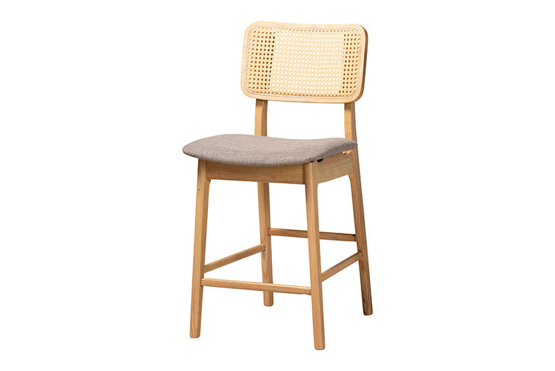 Emerson Gray Fabric and Natural Oak 5-Piece Pub Set Baxton