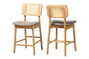 Emerson Gray Fabric and Natural Oak 2Pc Counter Stool Set Baxton