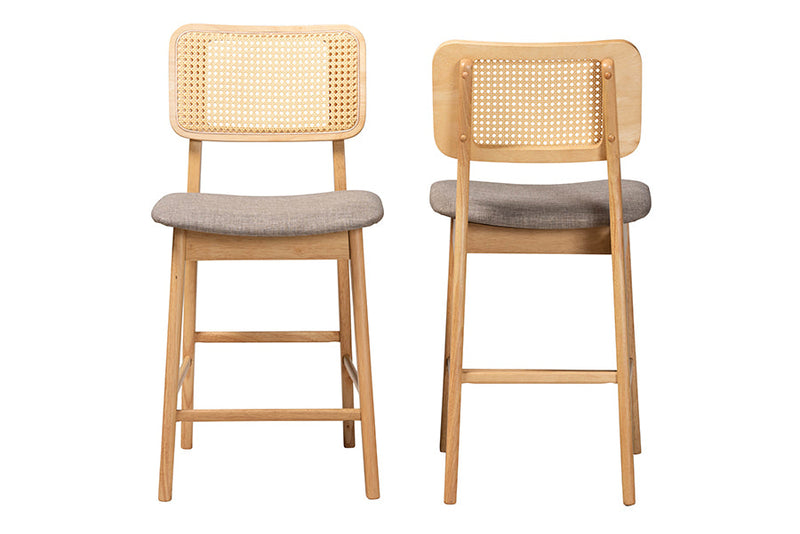 Emerson Gray Fabric and Natural Oak 2Pc Counter Stool Set Baxton