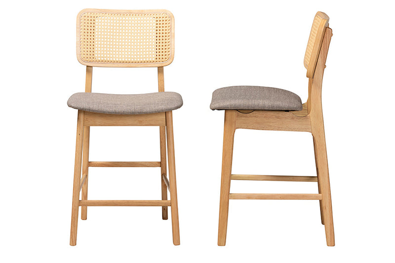 Emerson Gray Fabric and Natural Oak 2Pc Counter Stool Set Baxton