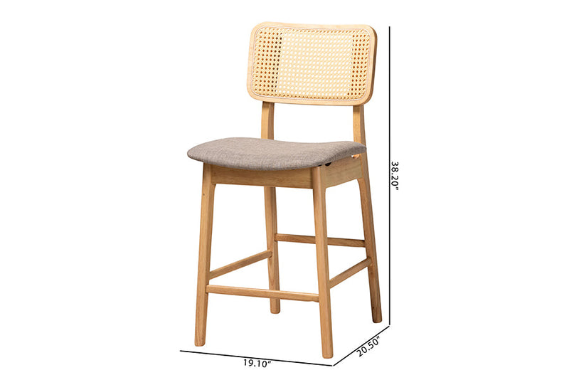 Emerson Gray Fabric and Natural Oak 2Pc Counter Stool Set Baxton