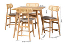 Nitza Gray Fabric and Natural Oak 5-Piece Pub Set Baxton