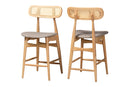 Nitza Gray Fabric and Natural Oak 2Pc Counter Stool Set Baxton