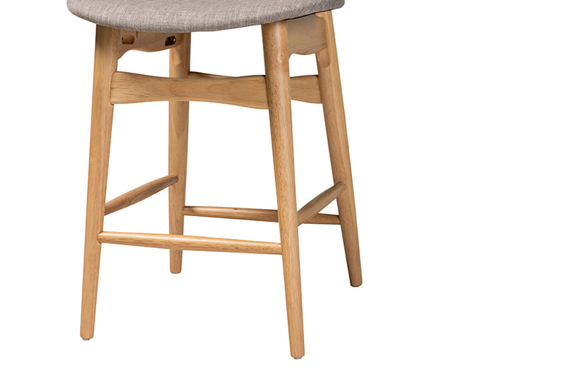 Nitza Mid-Century Modern Gray Fabric and Natural Oak Finished Wood 2-Piece Counter Stool Set