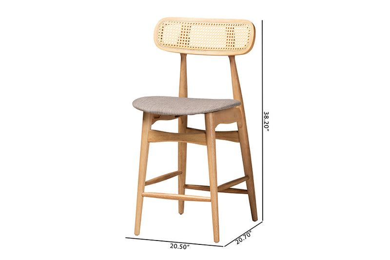 Nitza Gray Fabric and Natural Oak 2Pc Counter Stool Set Baxton