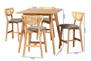 Wren Gray Fabric and Natural Oak 5-Piece Pub Set Baxton