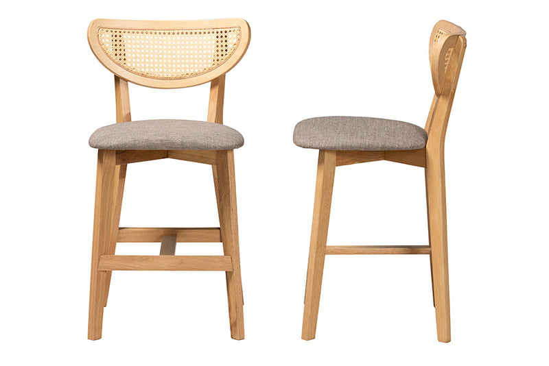 Wren Gray Fabric and Natural Oak 2Pc Counter Stool Set Baxton